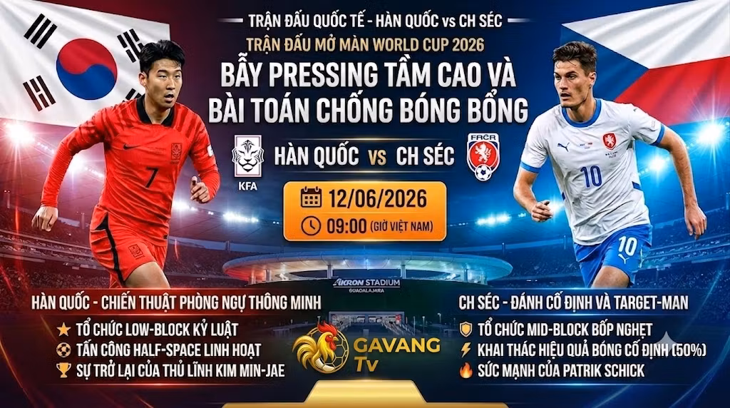 Ảnh bìa nhận định chiến thuật trận đấu Hàn Quốc vs CH Séc tại World Cup 2026 trên Gavang TV.